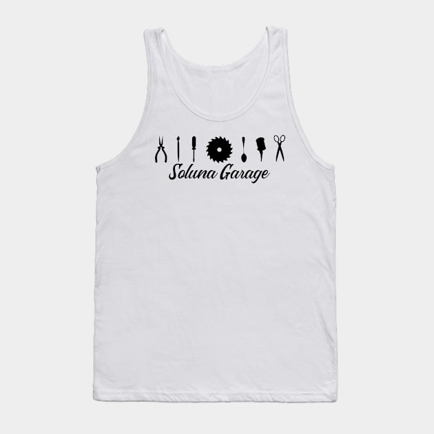 Soluna Garage (black art, banner style logo) Tank Top by solunagarage